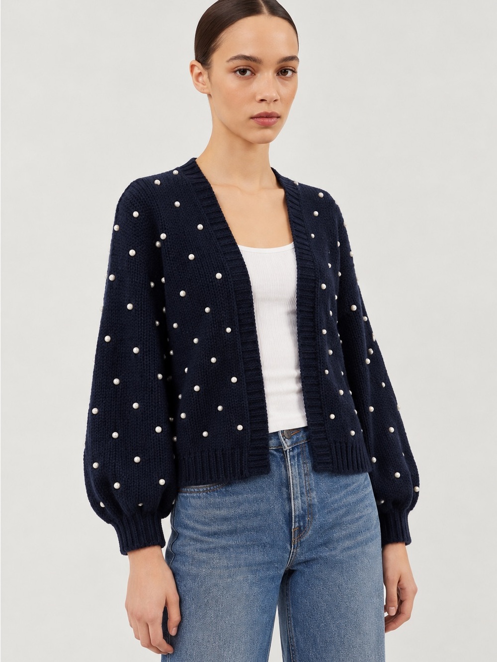 Ulla Johnson Polka Dot Open Front Cardigan Navy Blue Size S